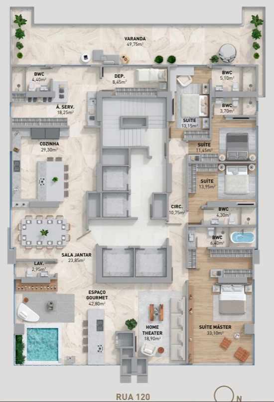 Planta real da Penthouse, Rua 120